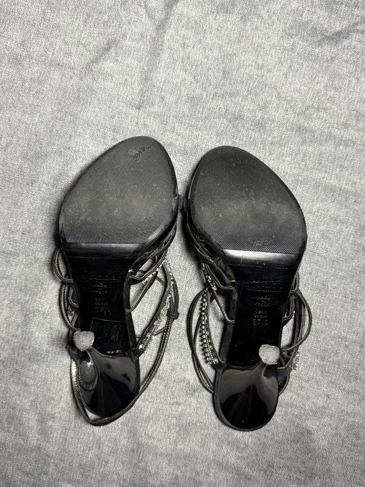 BALDININI Italy Black Satin Crystal Embellished Platform Heels - EUR 37.5