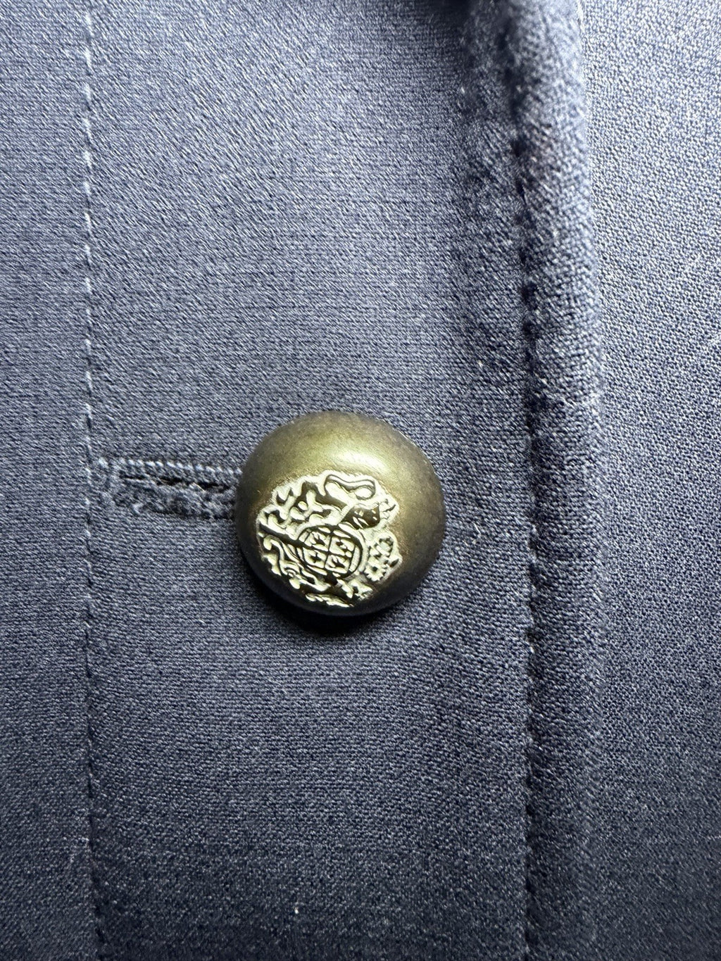ANNA Women's Military Style Long Coat Dark Navy Crest Buttons Size 44