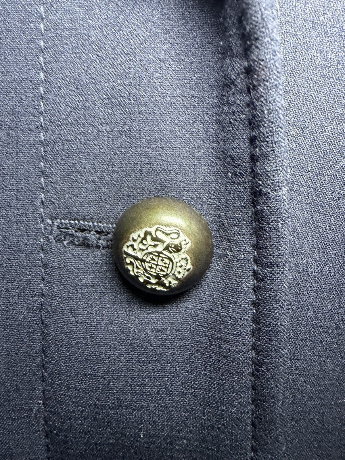 ANNA Women's Military Style Long Coat Dark Navy Crest Buttons Size 44