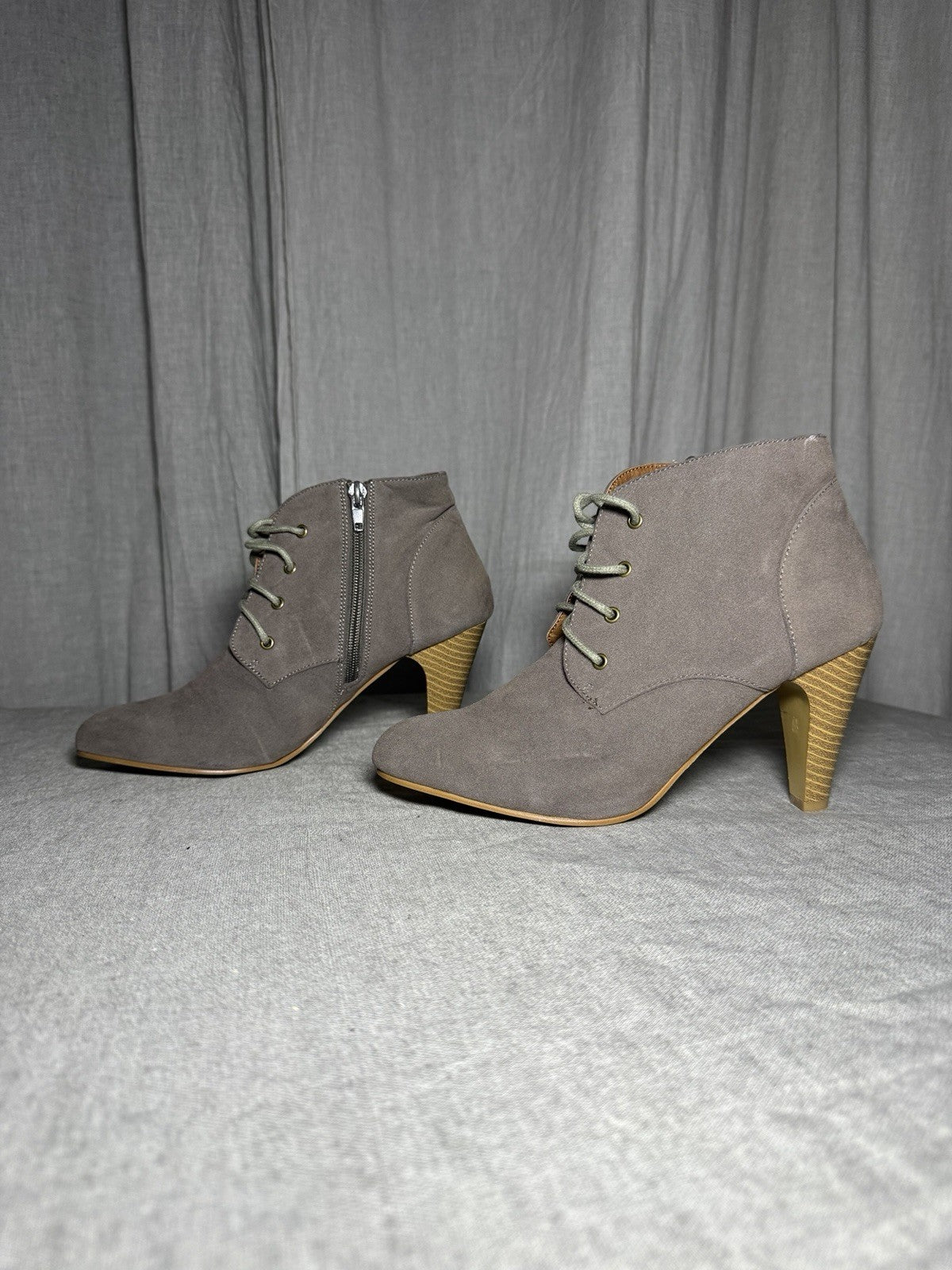 Anna Field Taupe Faux Suede Lace Up Heel Ankle Boots Womens EU 39 US 8.5