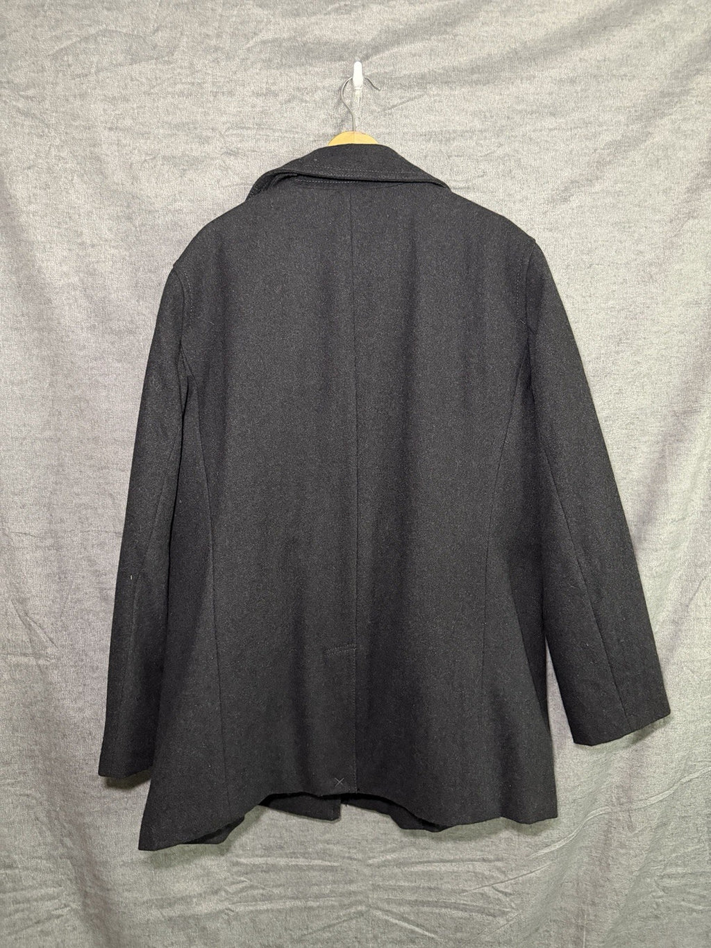 Lands' End Men's XL Wool Blend Double Breasted Pea Coat Charcoal Anchor Buttons