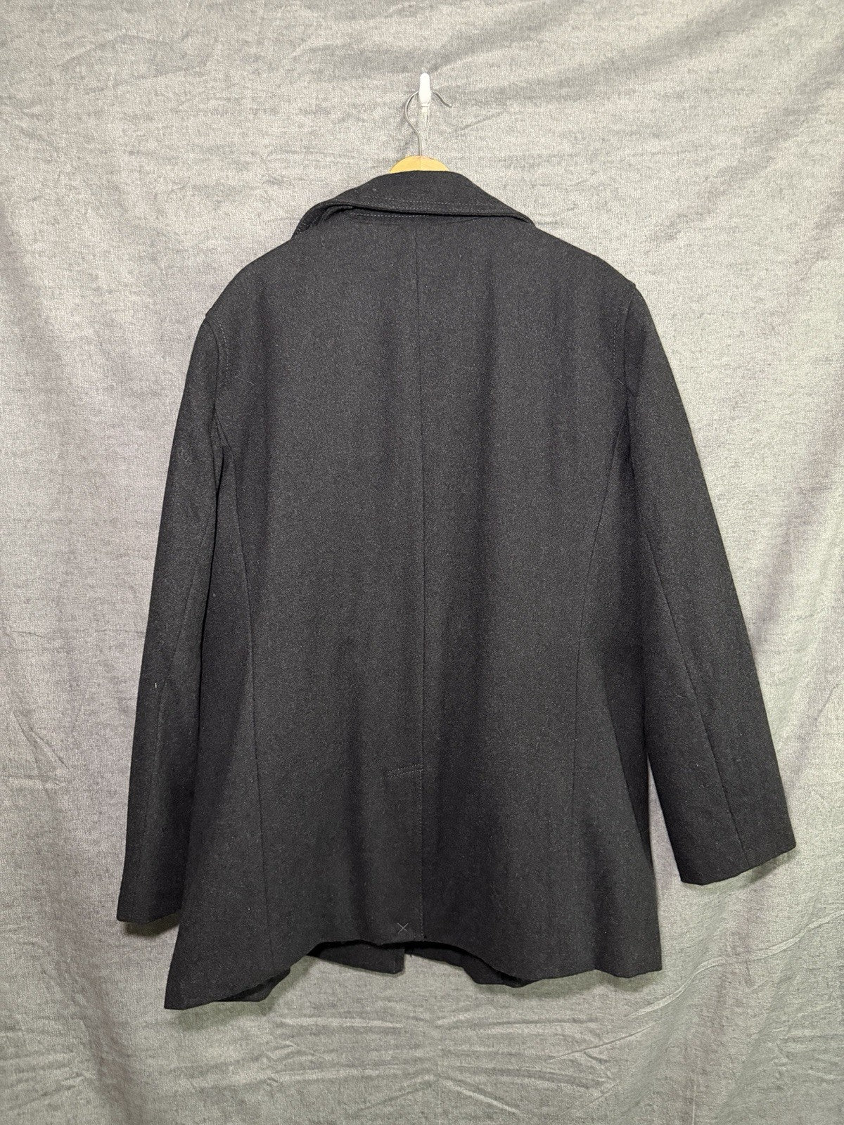 Lands' End Men's XL Wool Blend Double Breasted Pea Coat Charcoal Anchor Buttons