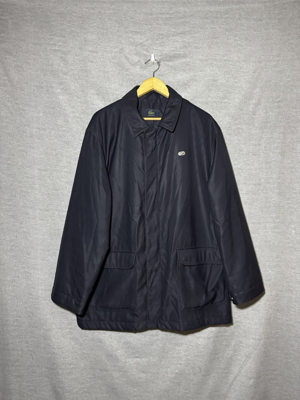 Lacoste Men's Vintage 54/5 Black Padded Car Coat Jacket Metal Croc Logo