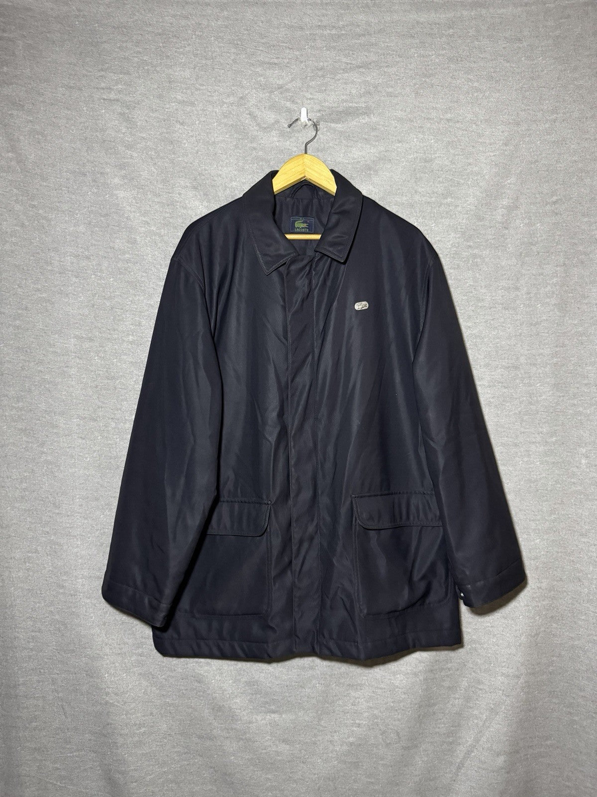 Lacoste Men's Vintage 54/5 Black Padded Car Coat Jacket Metal Croc Logo