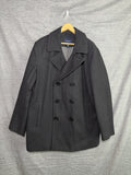 Lands' End Men's XL Wool Blend Double Breasted Pea Coat Charcoal Anchor Buttons