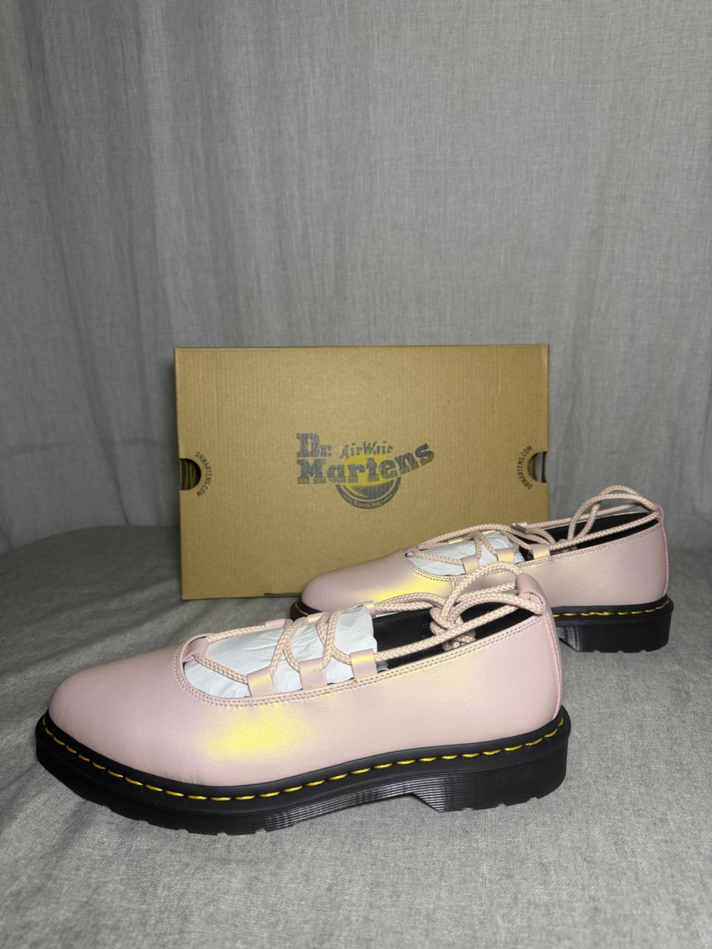 Dr. Martens Elphie II Powder Pink Iridescent Lace Up Ballet Flats EU 43 US 11