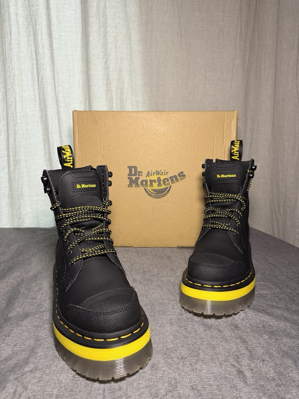 Dr Martens Jadon Tech Platform Boots Black Yellow Rubberised Womens EU 36 US 5