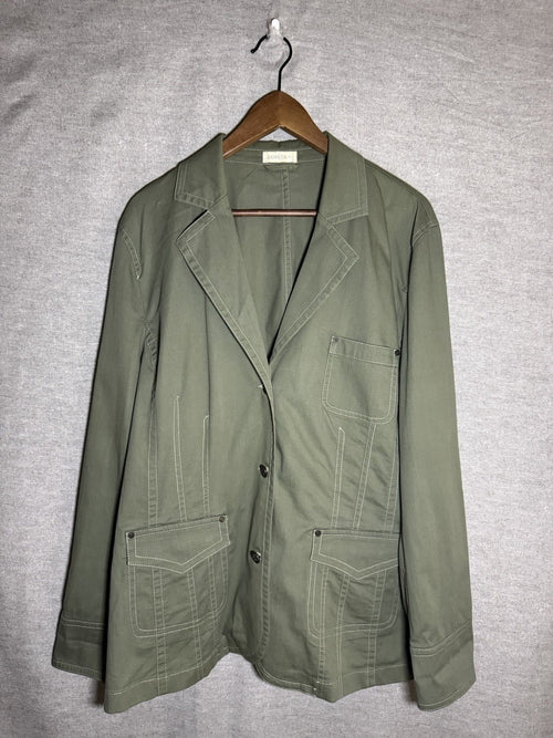 Bonita Women's Size 48 Olive Green Utility Blazer Jacket Contrast Stitch Cotton