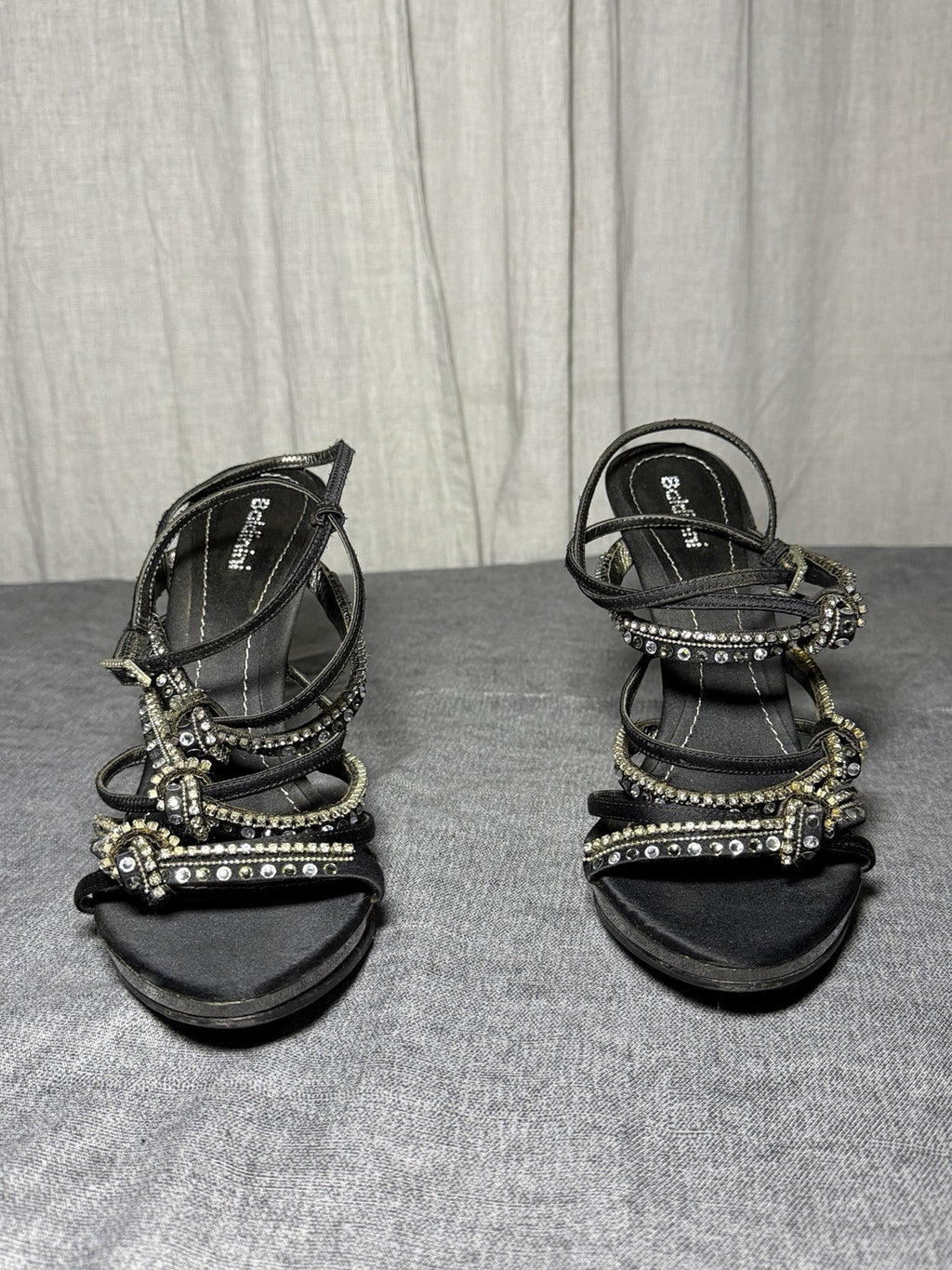 BALDININI Italy Black Satin Crystal Embellished Platform Heels - EUR 37.5