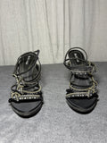 BALDININI Italy Black Satin Crystal Embellished Platform Heels - EUR 37.5