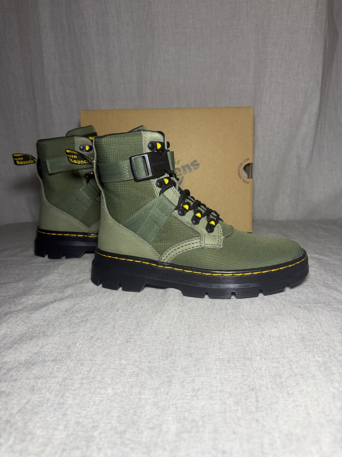 Dr Martens Combs Tech II Utility Boots Khaki Green Ripstop Womens EU 37 US 6 New