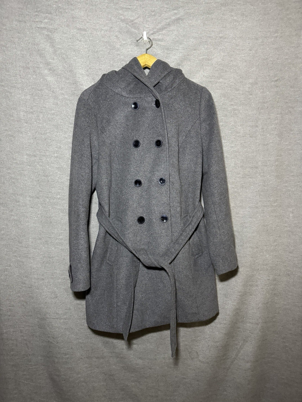 BONITA Womens Grey Wool Blend Coat Hooded Double Breasted Belted Jacket EU 38 M