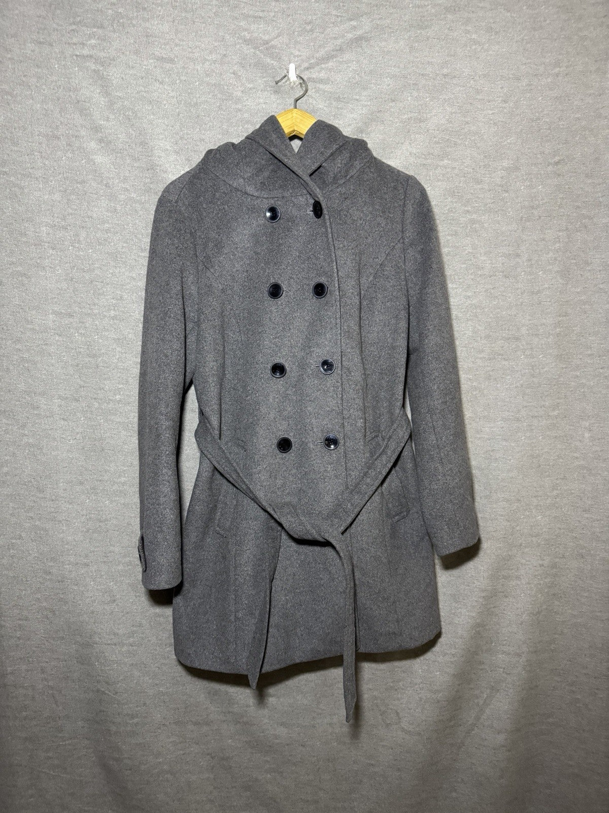 BONITA Womens Grey Wool Blend Coat Hooded Double Breasted Belted Jacket EU 38 M