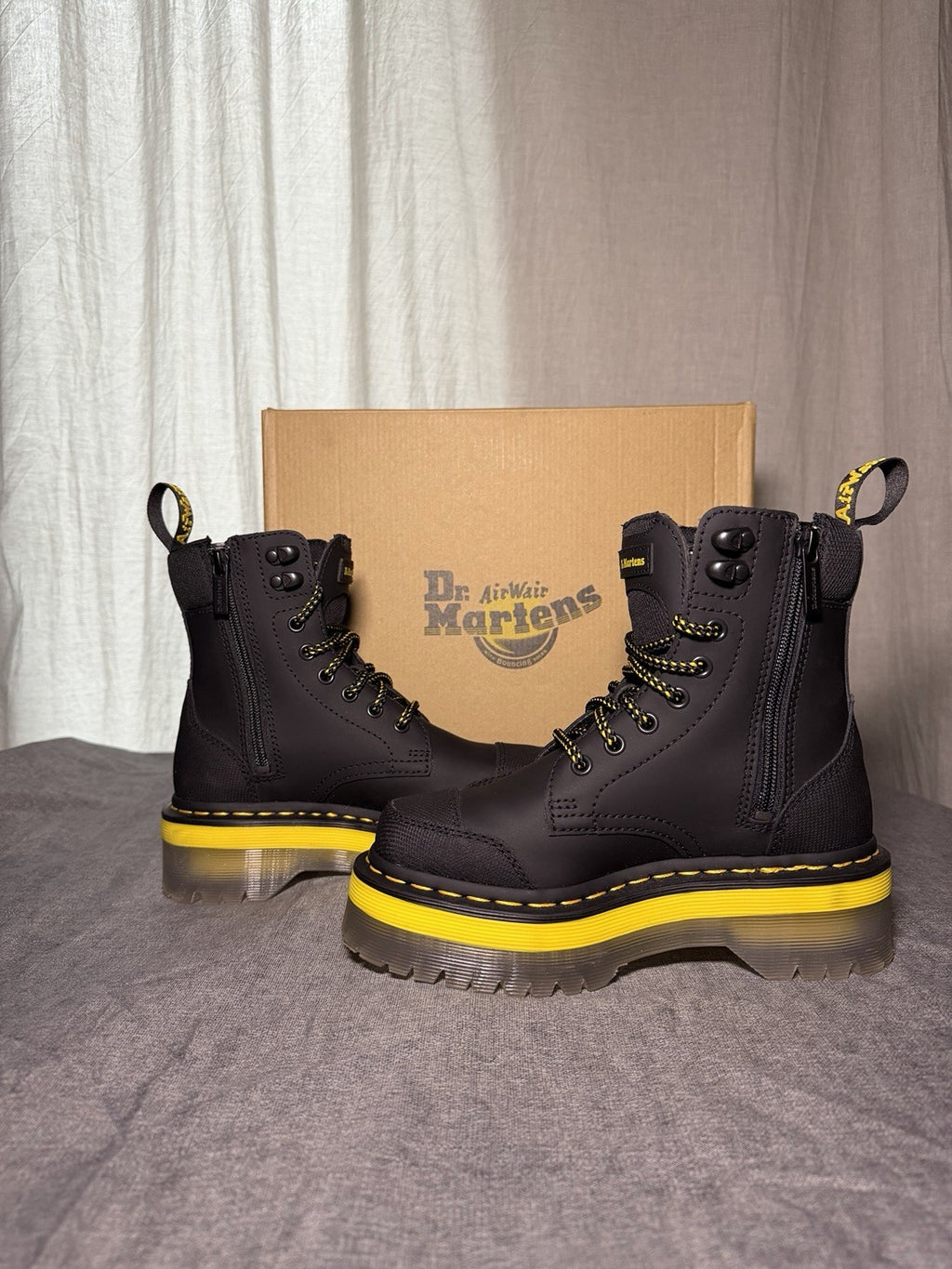 Dr Martens Jadon Tech Platform Boots Black Yellow Rubberised Womens EU 36 US 5