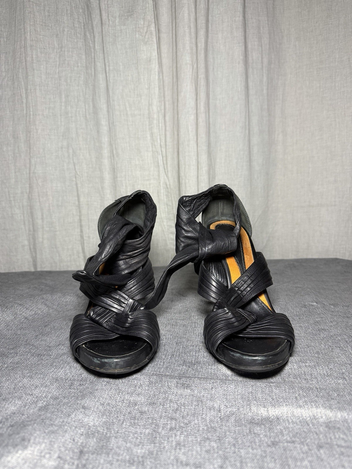 BALDININI Italy Black Leather Draped Stiletto Sandals EUR 37.5 Vibram Soles