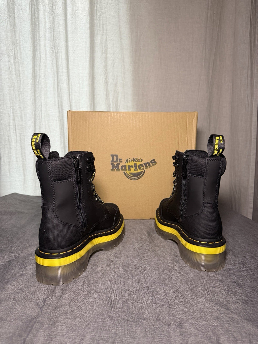 Dr Martens Jadon Tech Platform Boots Black Yellow Rubberised Womens EU 36 US 5