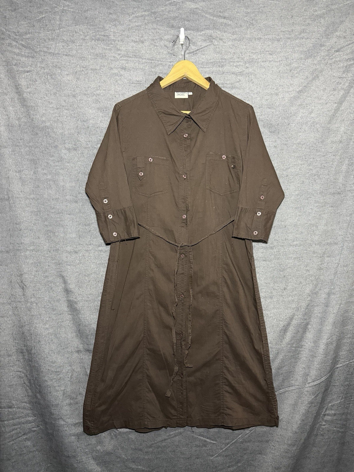 Brams Paris Womens Brown Cotton Utility Button Up Shirt Dress XL
