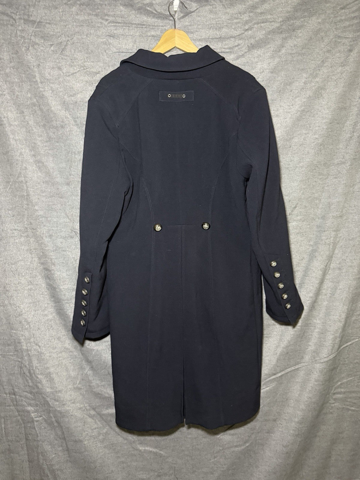 ANNA Women's Military Style Long Coat Dark Navy Crest Buttons Size 44