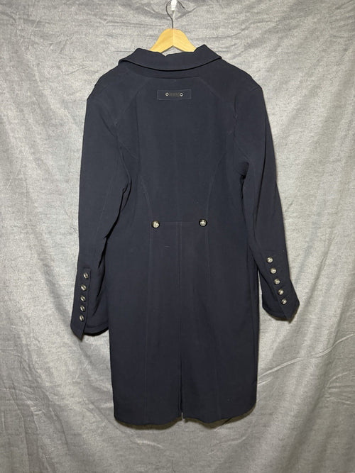 ANNA Women's Military Style Long Coat Dark Navy Crest Buttons Size 44