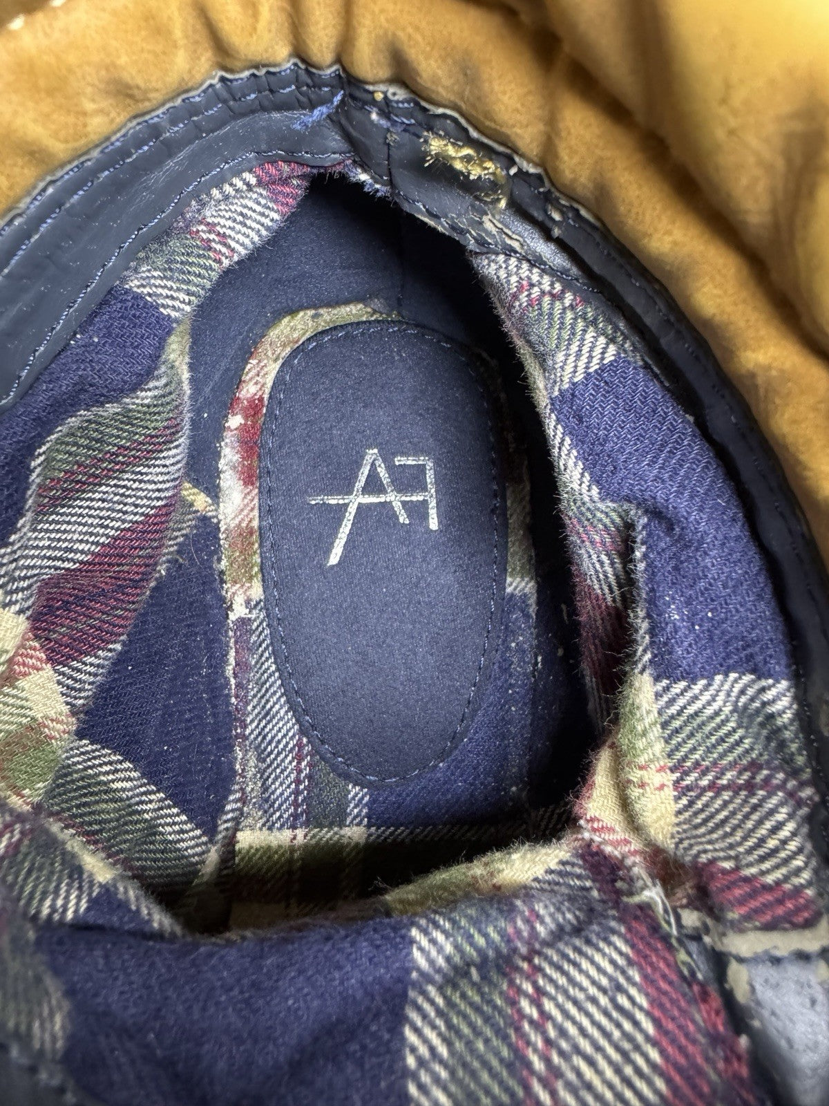 Anna Field Navy Faux Suede Wedge Booties Lace Up Hiker Plaid Womens EU 39 US 8.5