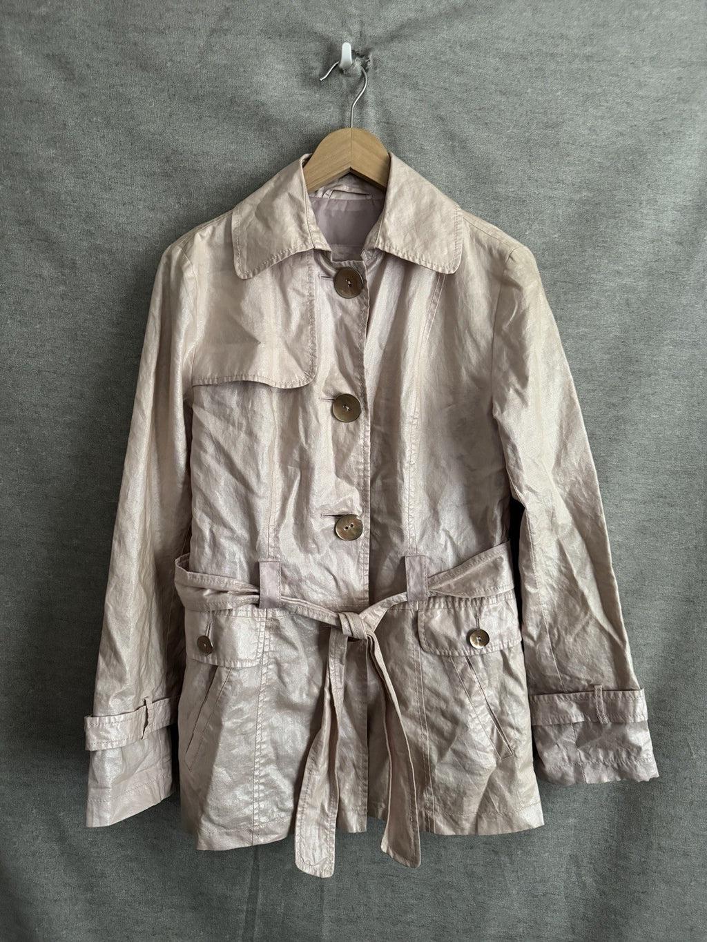 Betty Barclay Outdoor Women's Shimmer Crinkle Belt Trench Coat Jacket EU 36 US 6