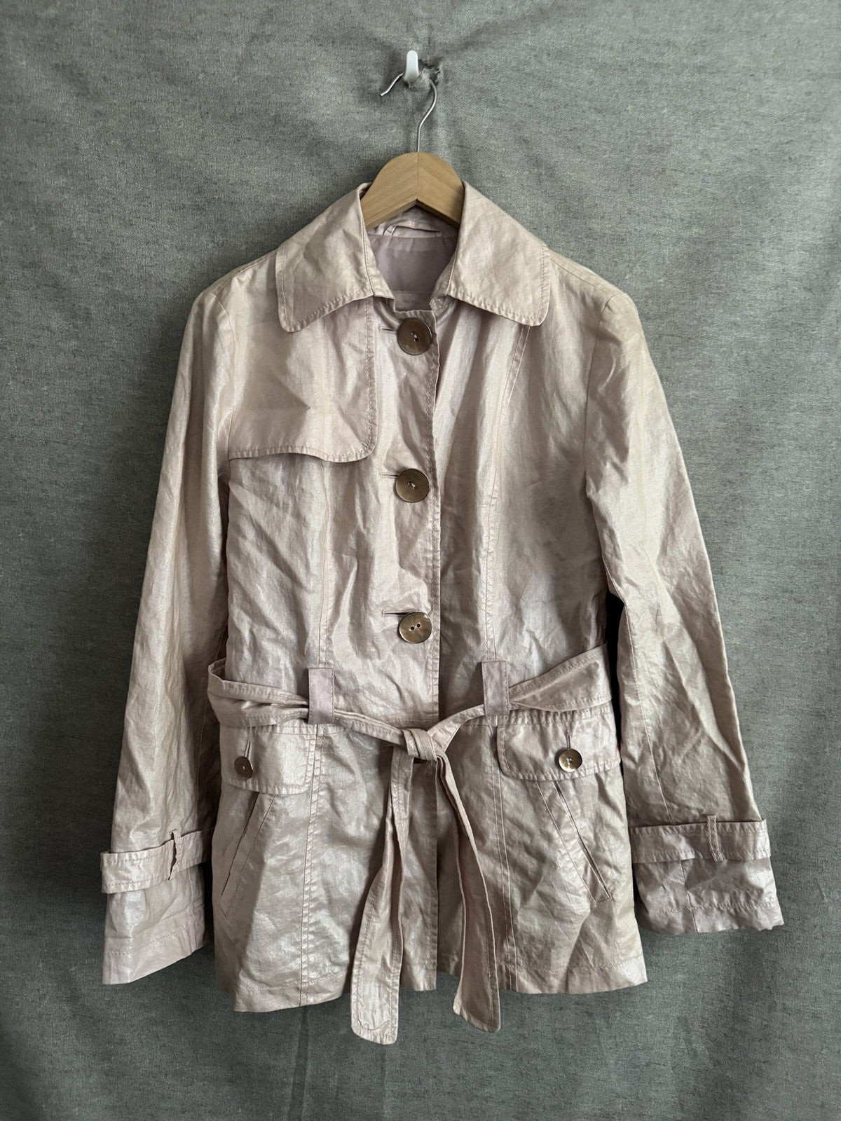 Betty Barclay Outdoor Women's Shimmer Crinkle Belt Trench Coat Jacket EU 36 US 6