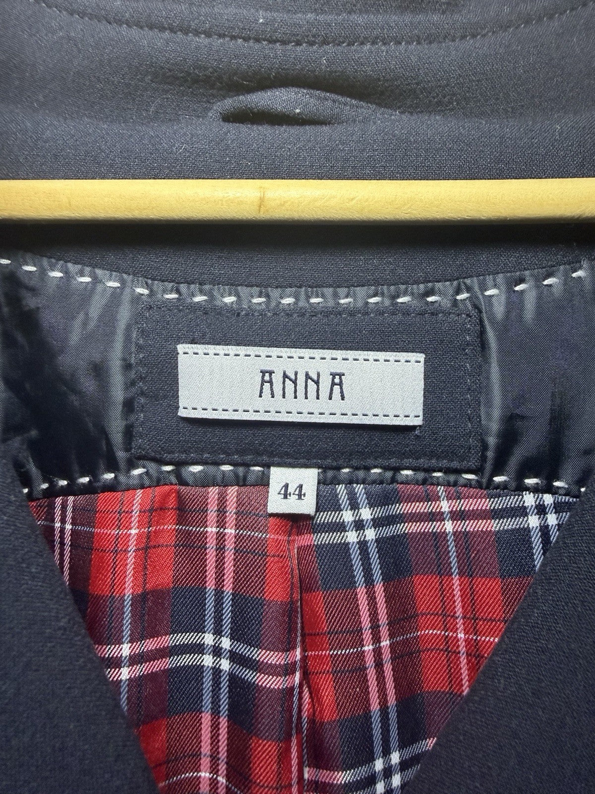 ANNA Women's Military Style Long Coat Dark Navy Crest Buttons Size 44