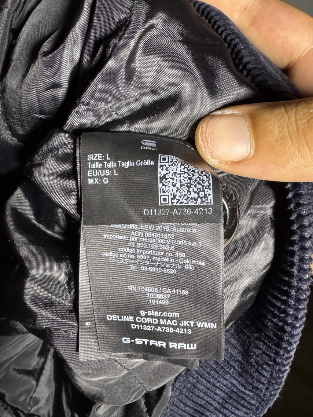G-Star RAW Deline Cord Mac Jacket Women's Navy Corduroy Sherpa Collar Size L