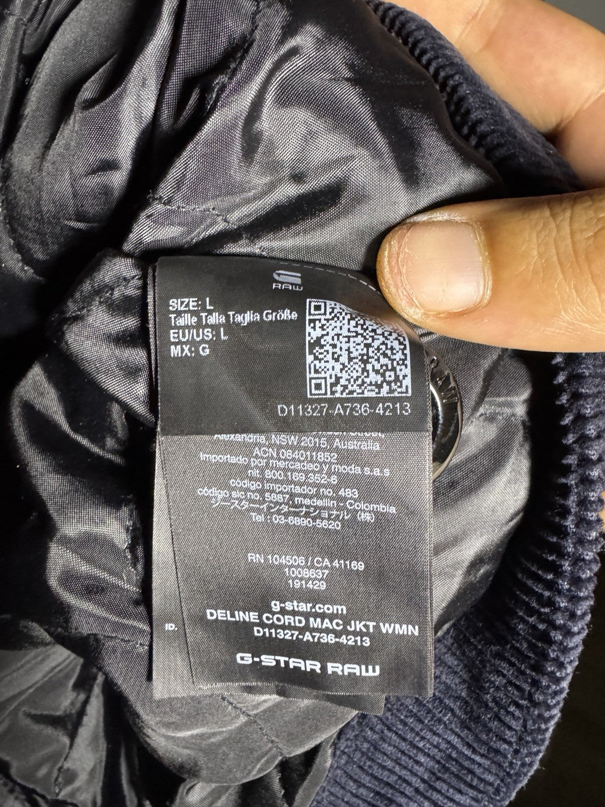 G-Star RAW Deline Cord Mac Jacket Women's Navy Corduroy Sherpa Collar Size L