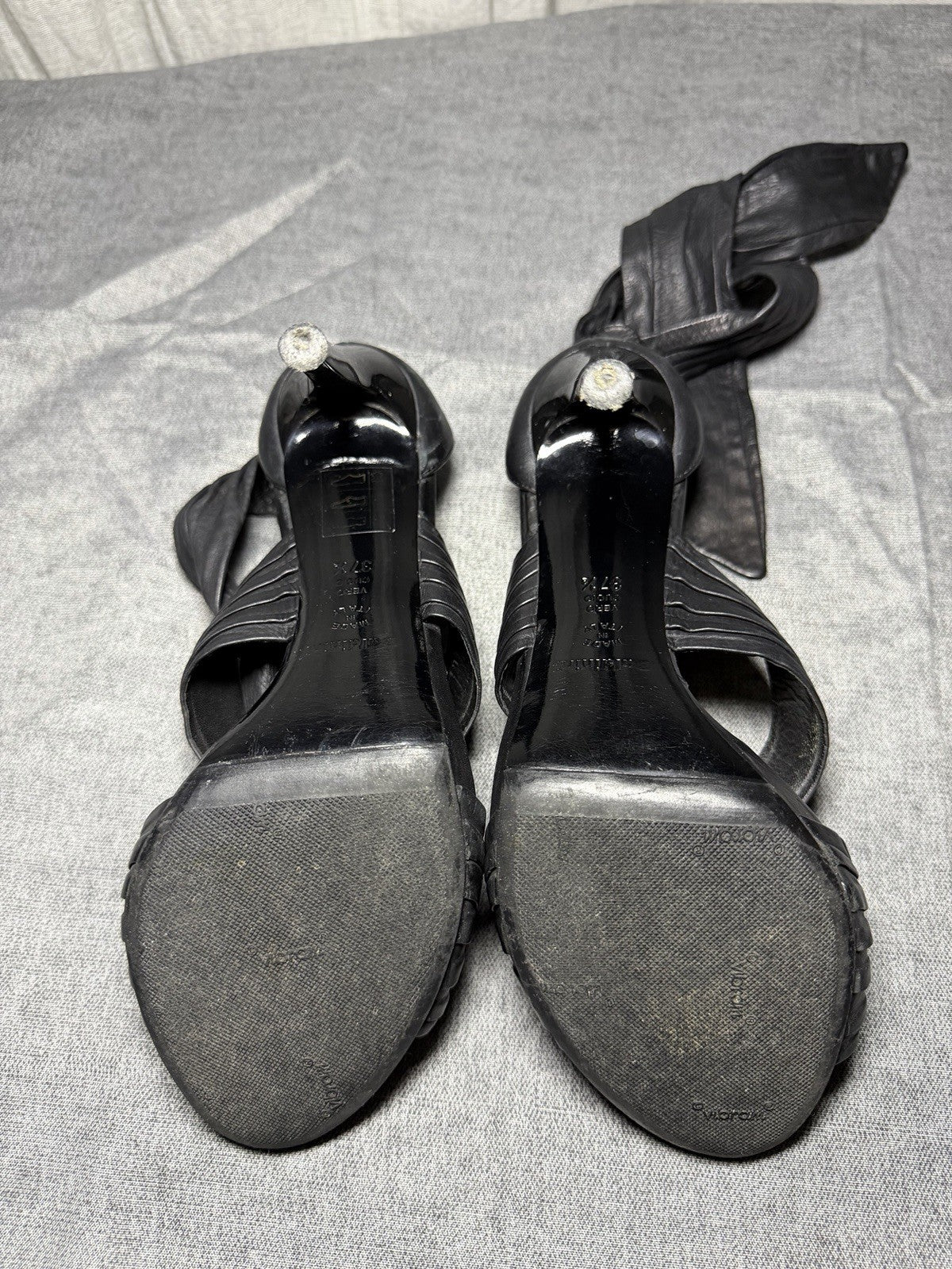 BALDININI Italy Black Leather Draped Stiletto Sandals EUR 37.5 Vibram Soles