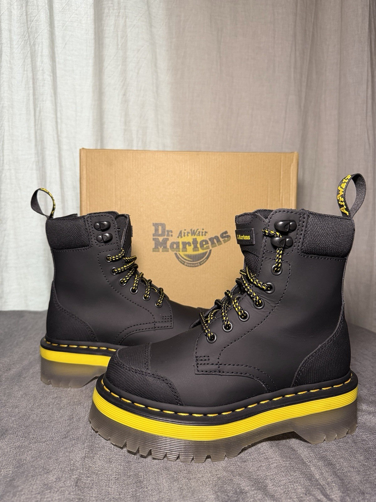 Dr Martens Jadon Tech Platform Boots Black Yellow Rubberised Womens EU 36 US 5
