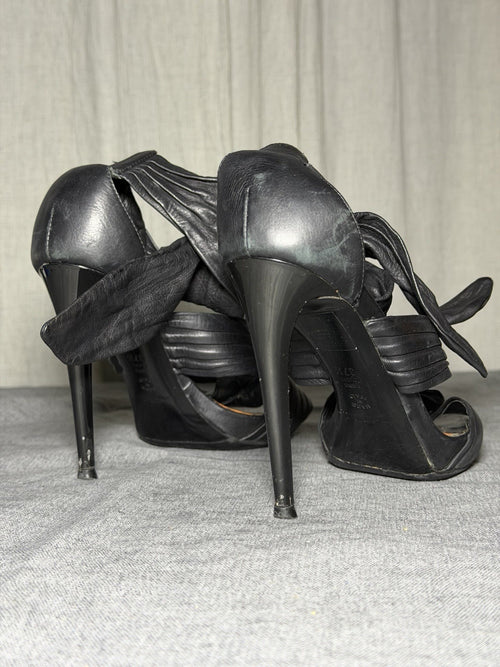 BALDININI Italy Black Leather Draped Stiletto Sandals EUR 37.5 Vibram Soles