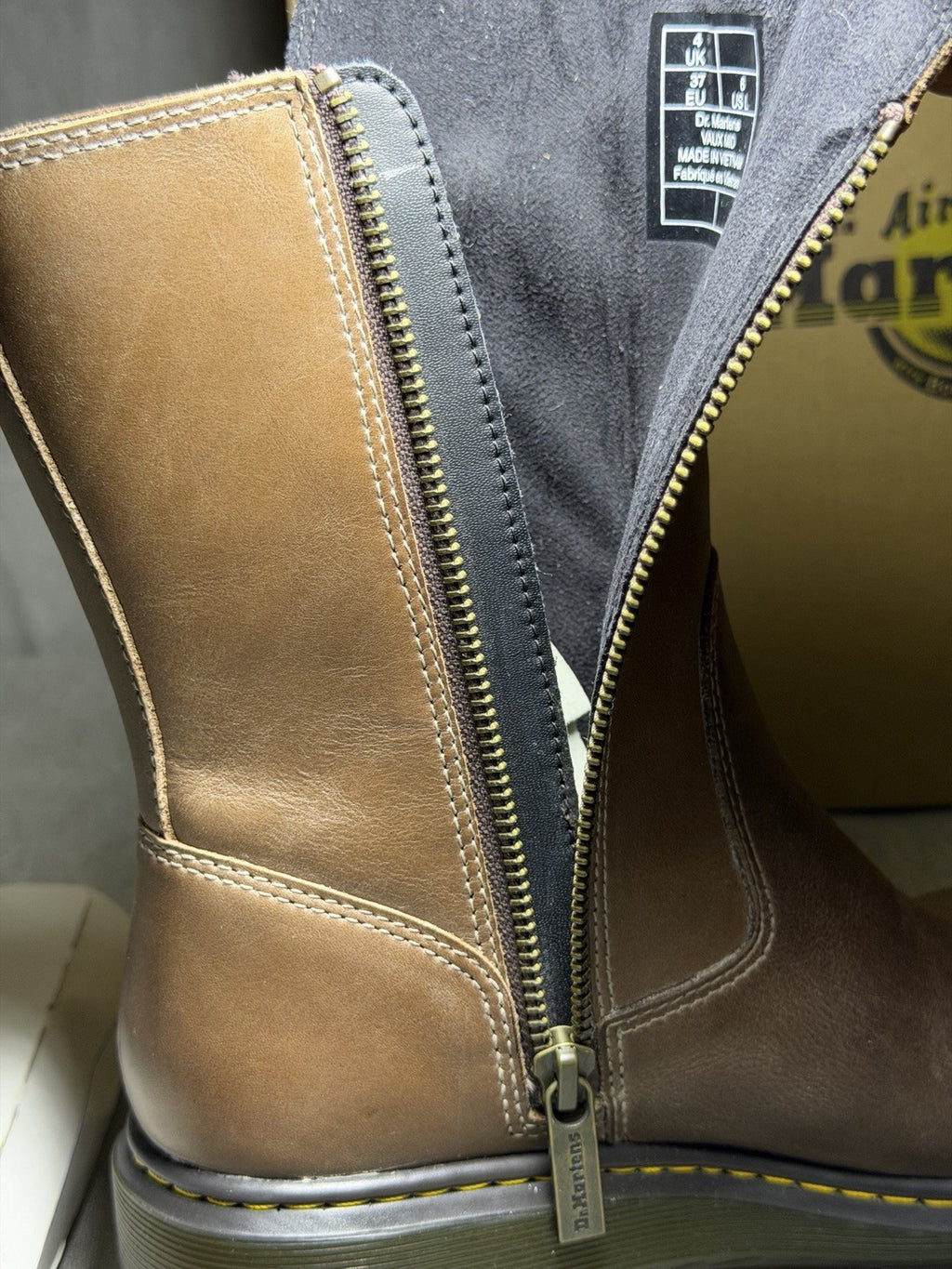 Dr Martens Vaux Mid Calf Boots Brown Leather Side Zip Buckle Womens EU 37 US 6