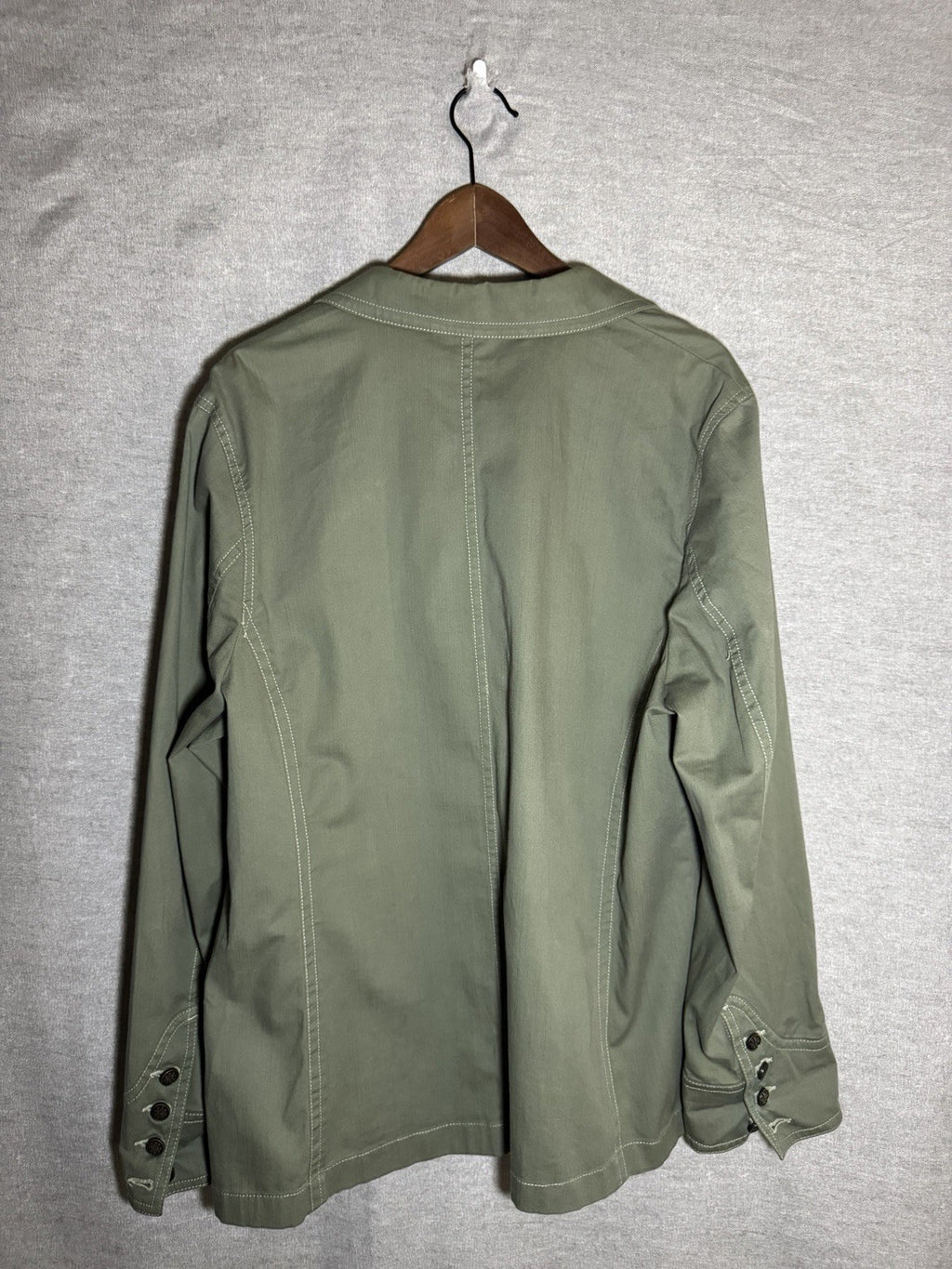 Bonita Women's Size 48 Olive Green Utility Blazer Jacket Contrast Stitch Cotton