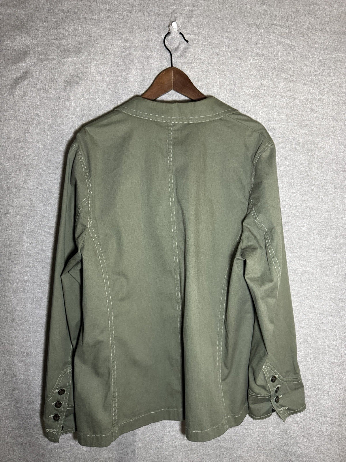 Bonita Women's Size 48 Olive Green Utility Blazer Jacket Contrast Stitch Cotton