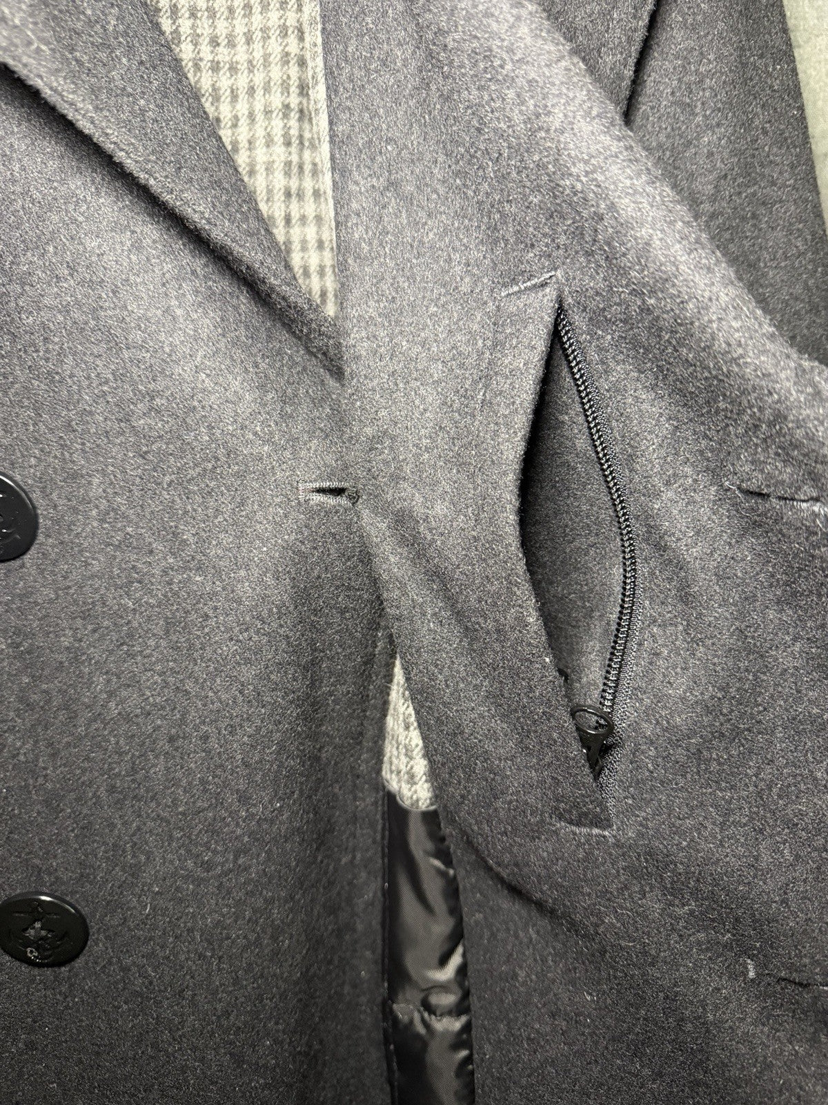 Lands' End Men's XL Wool Blend Double Breasted Pea Coat Charcoal Anchor Buttons