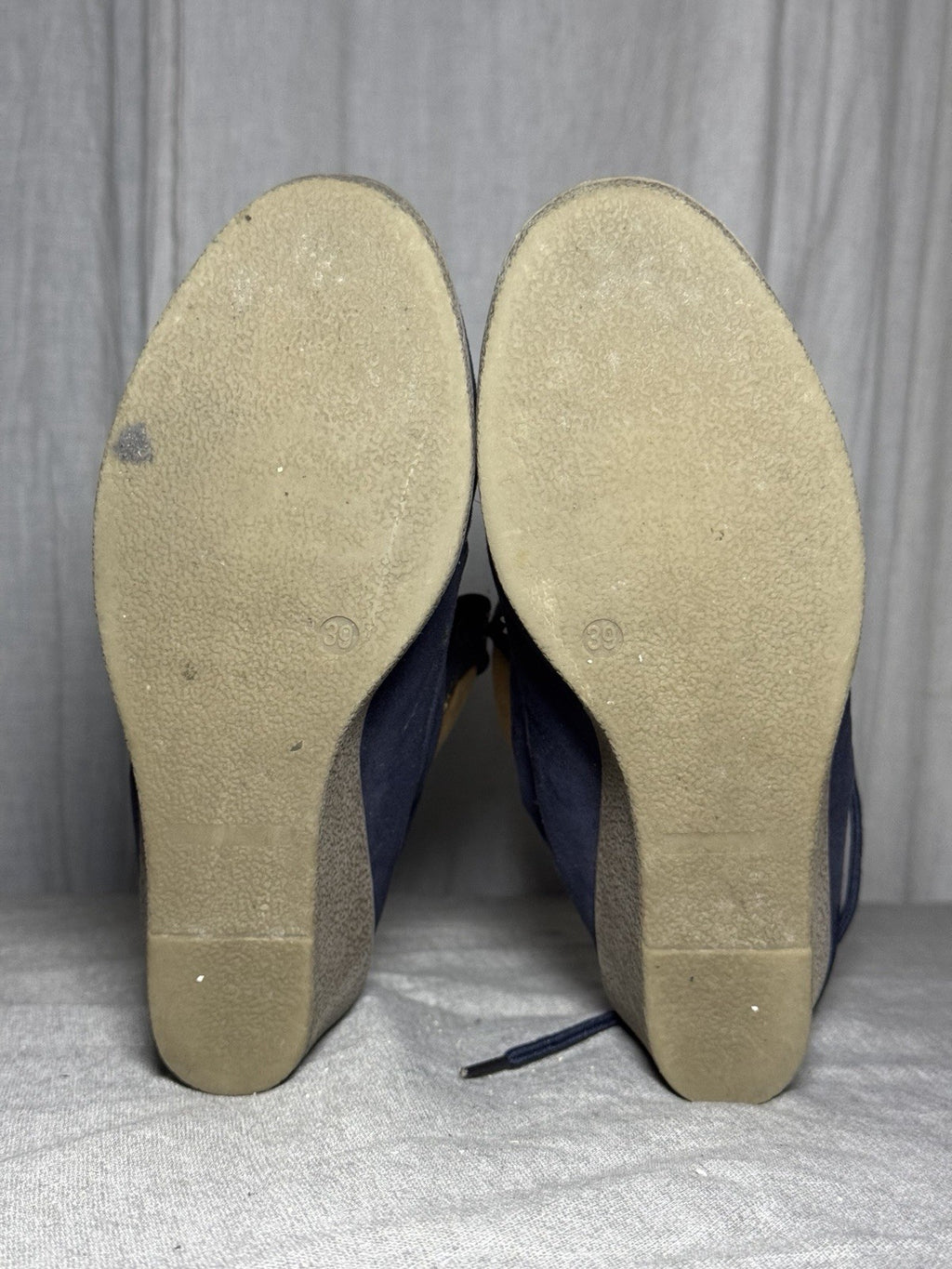 Anna Field Navy Faux Suede Wedge Booties Lace Up Hiker Plaid Womens EU 39 US 8.5