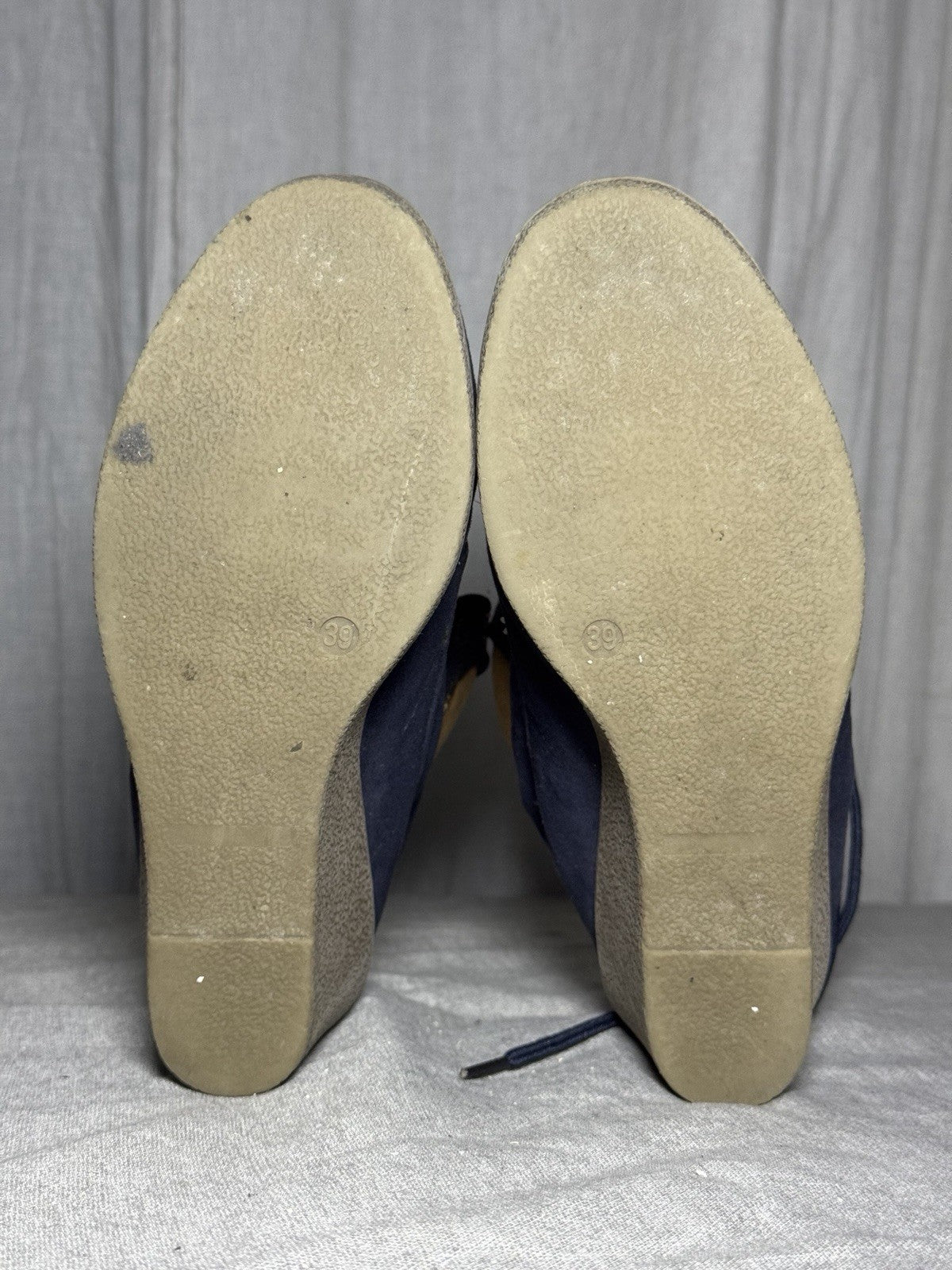 Anna Field Navy Faux Suede Wedge Booties Lace Up Hiker Plaid Womens EU 39 US 8.5