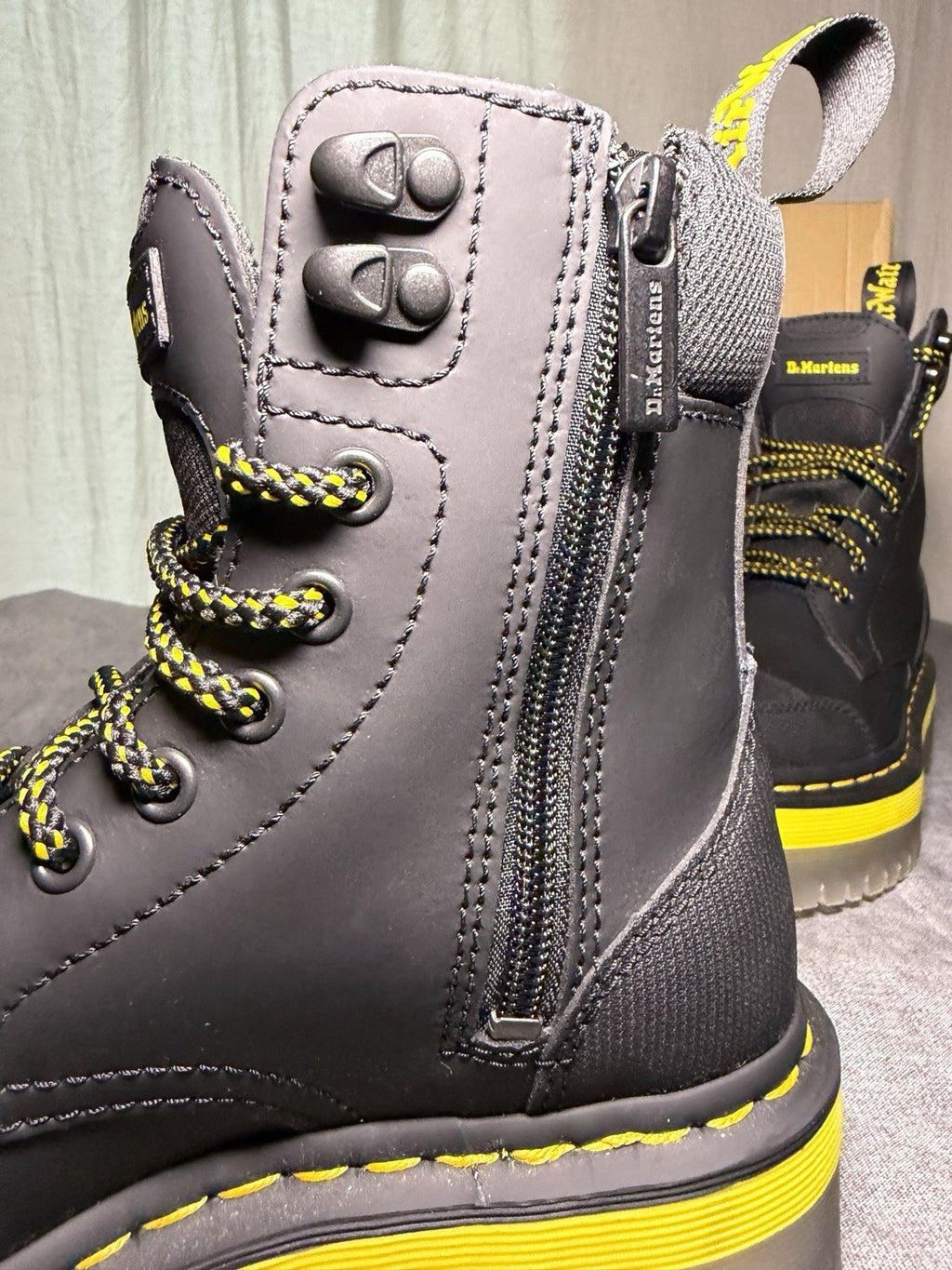 Dr Martens Jadon Tech Platform Boots Black Yellow Rubberised Womens EU 36 US 5