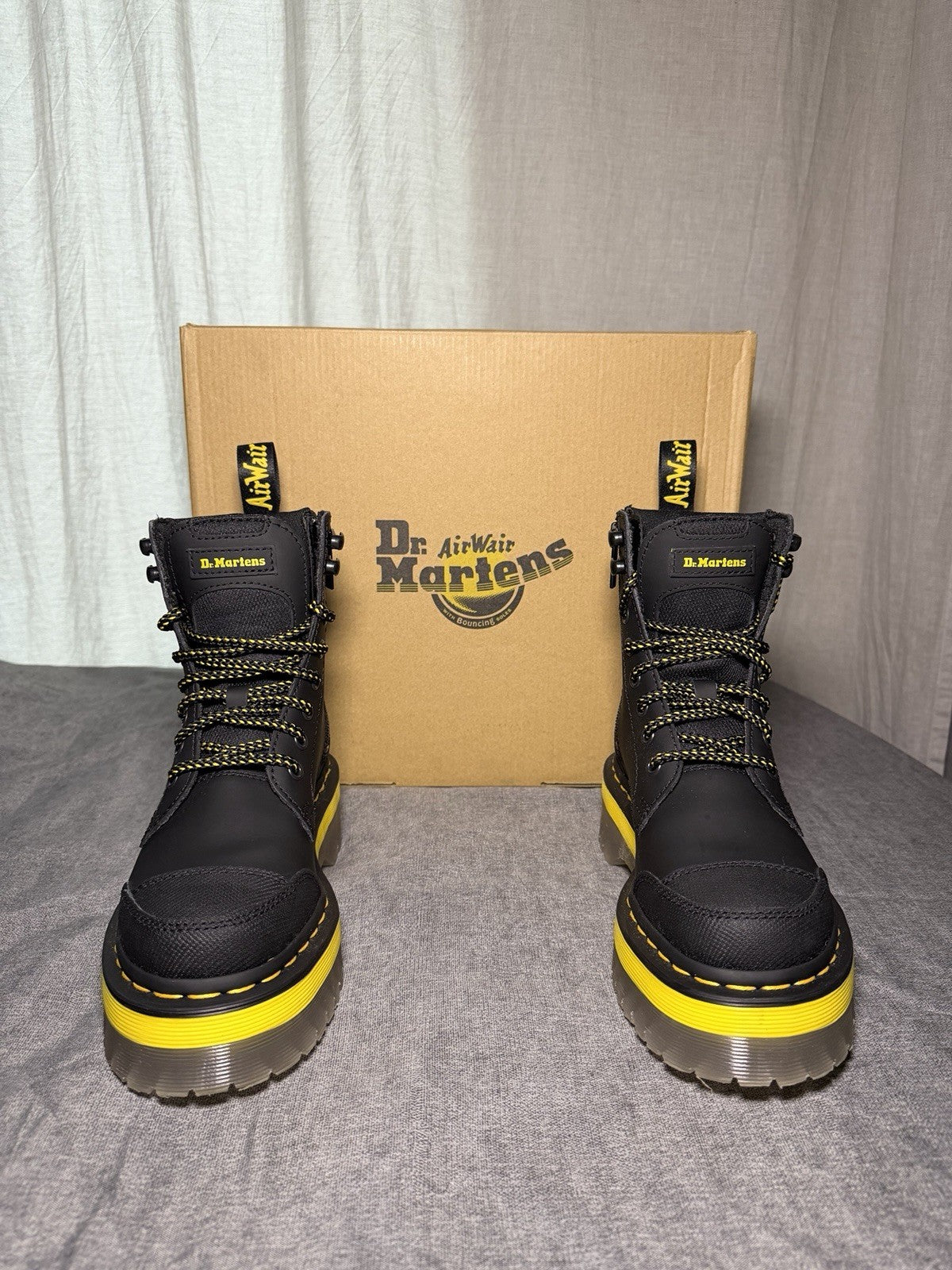 Dr Martens Jadon Tech Platform Boots Black Yellow Rubberised Womens EU 36 US 5