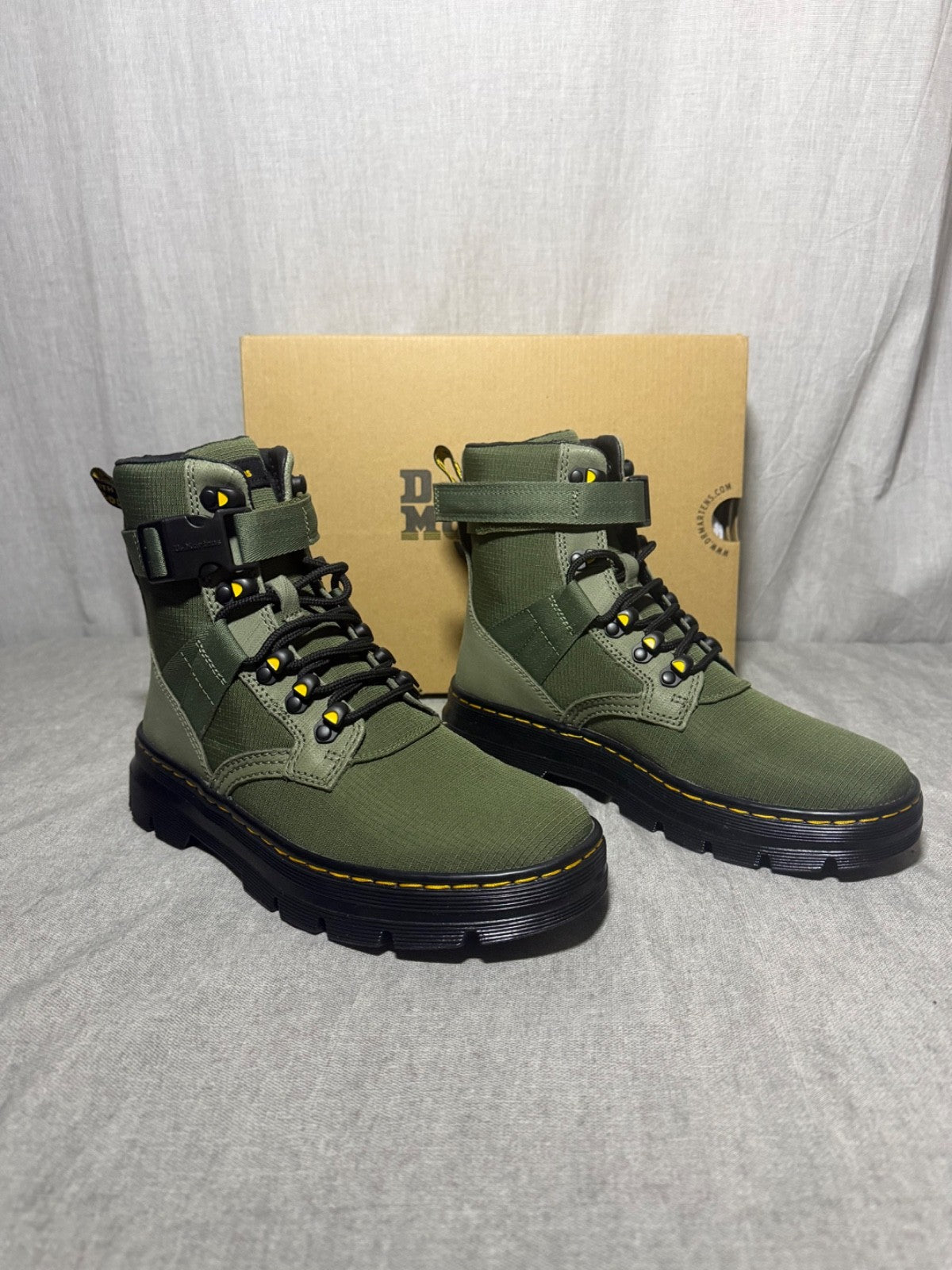 Dr Martens Combs Tech II Utility Boots Khaki Green Ripstop Womens EU 37 US 6 New