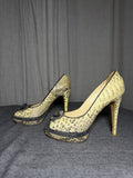 FLOWER Italy Real Leather Snakeskin Peep Toe Platform Heels EU 37