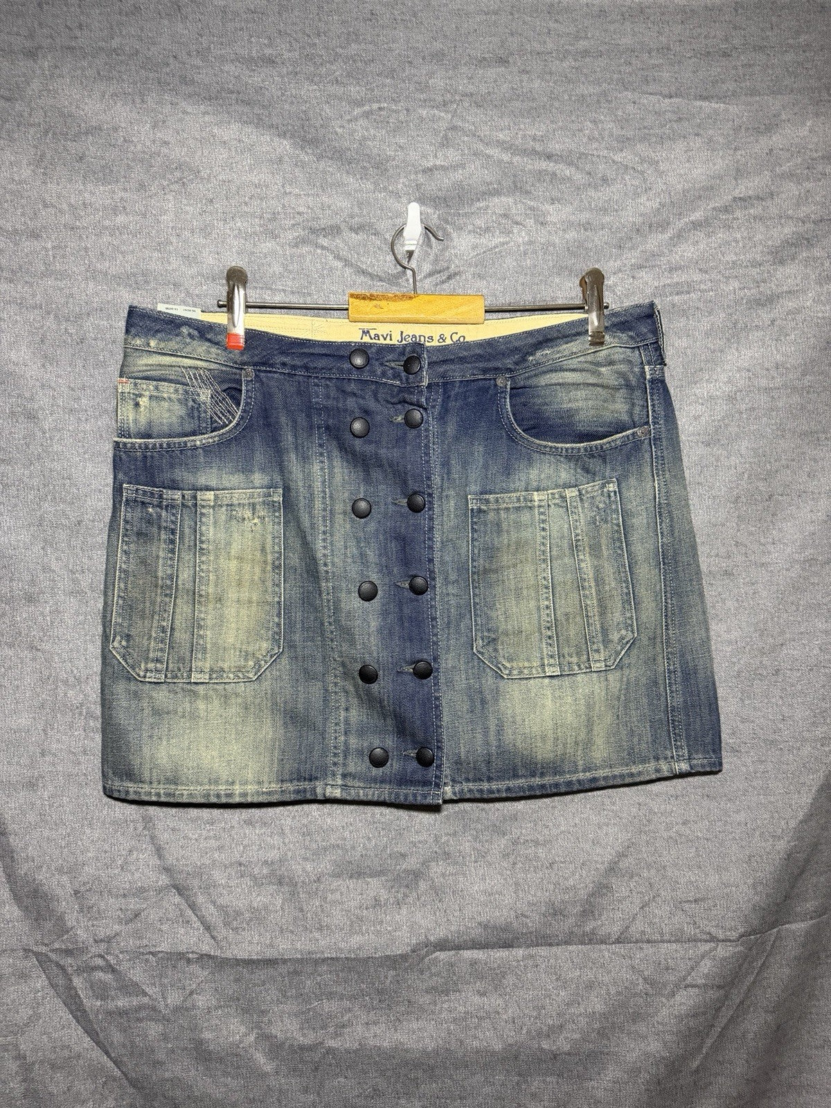 Mavi Jeans & Co Lilian Denim Skirt Size L Blue Button Front Faded 100% Cotton