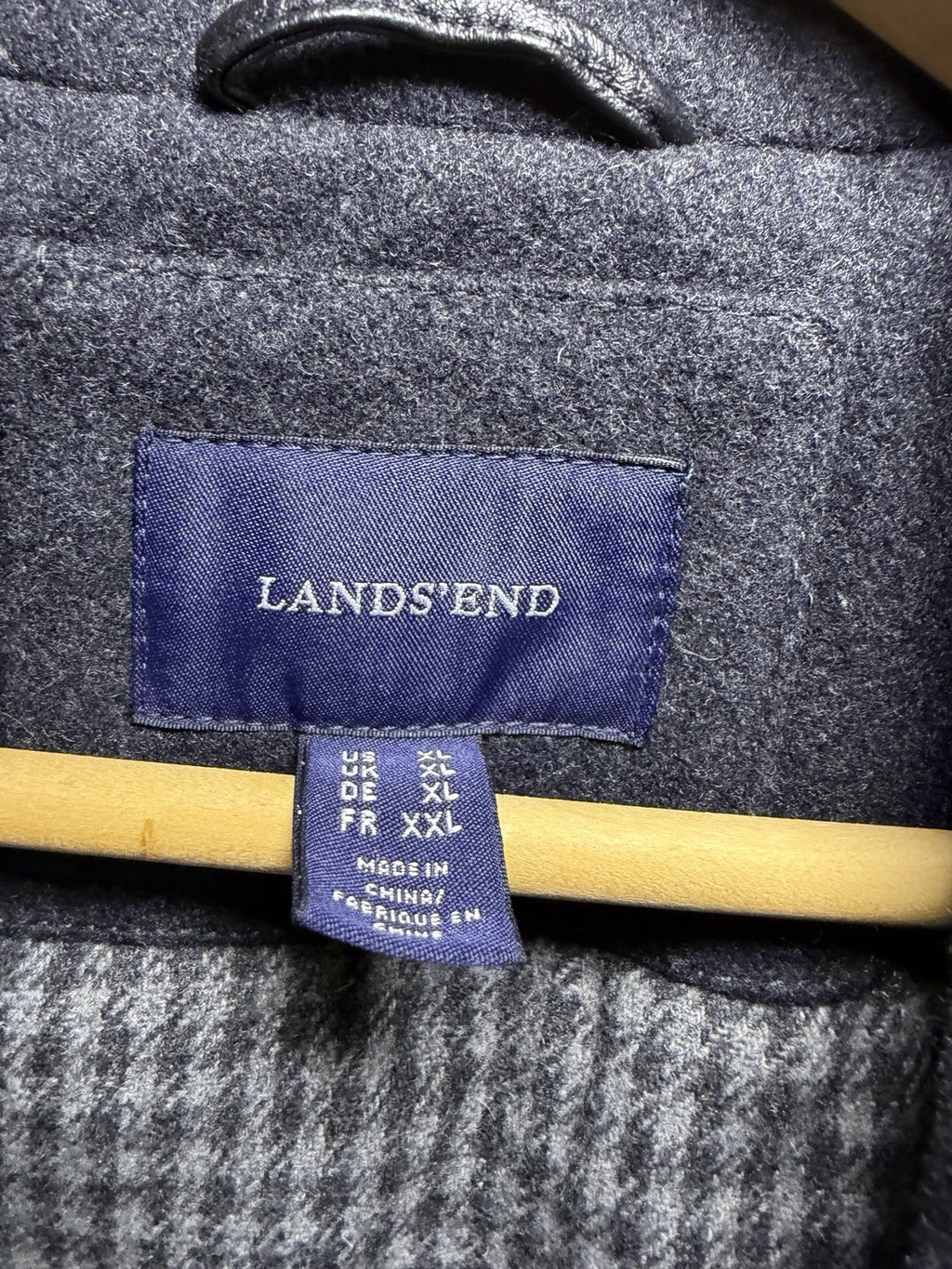 Lands' End Men's XL Wool Blend Double Breasted Pea Coat Charcoal Anchor Buttons
