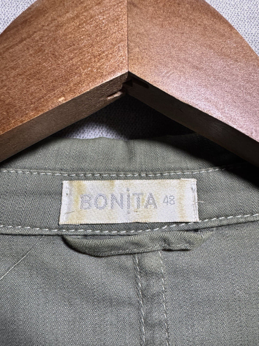 Bonita Women's Size 48 Olive Green Utility Blazer Jacket Contrast Stitch Cotton