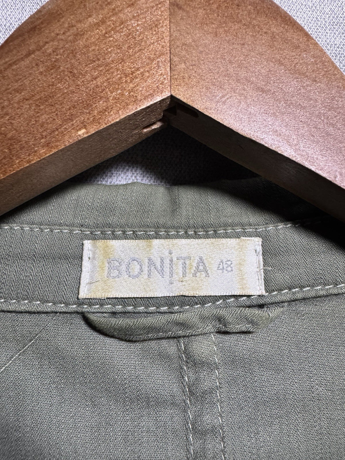 Bonita Women's Size 48 Olive Green Utility Blazer Jacket Contrast Stitch Cotton