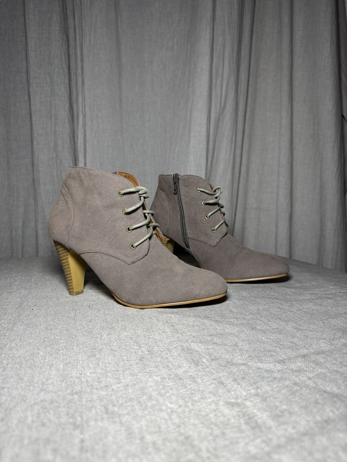 Anna Field Taupe Faux Suede Lace Up Heel Ankle Boots Womens EU 39 US 8.5