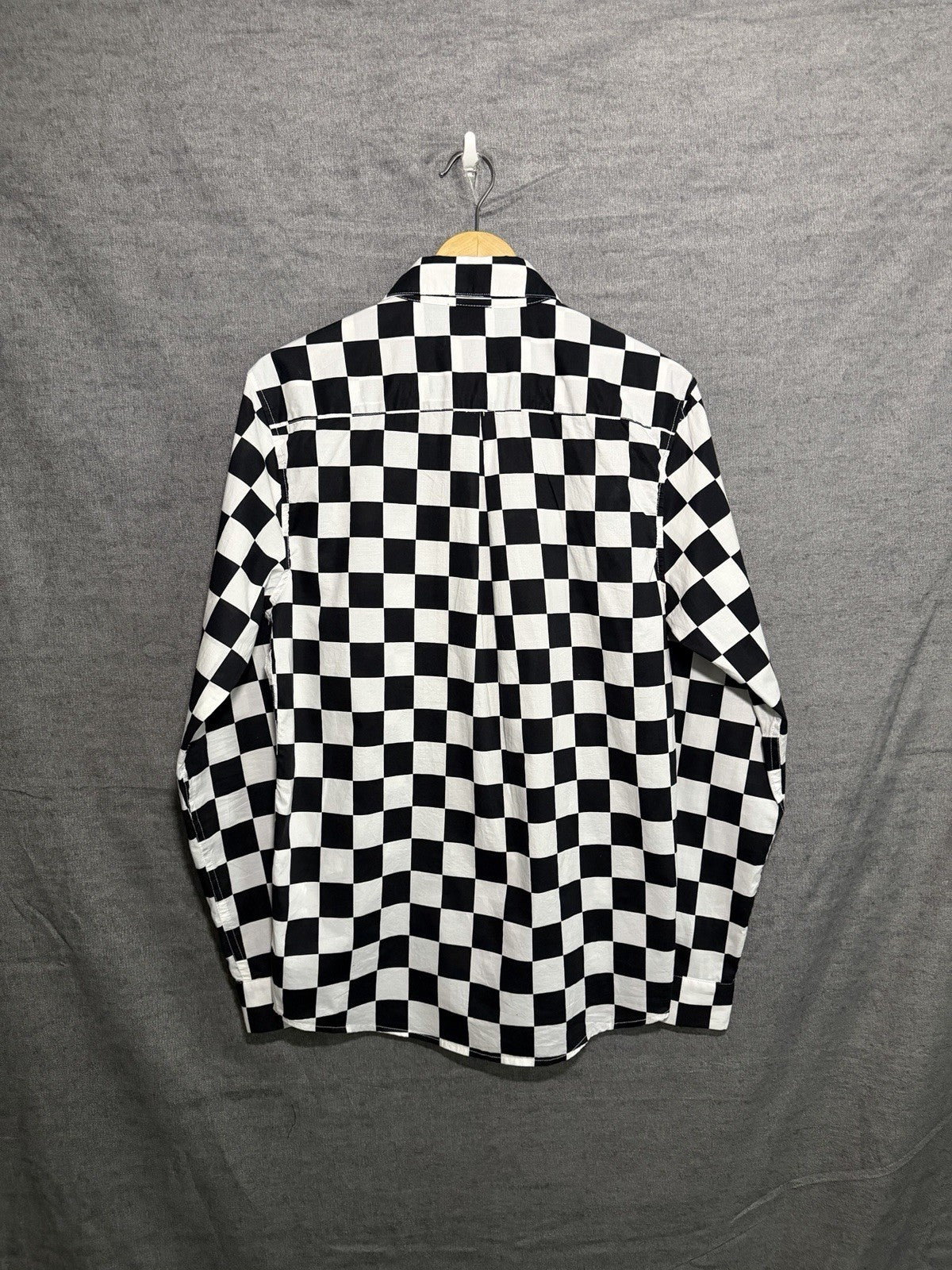 Forever 21 Men's S Black White Checkered Checkerboard Long Sleeve Button Down
