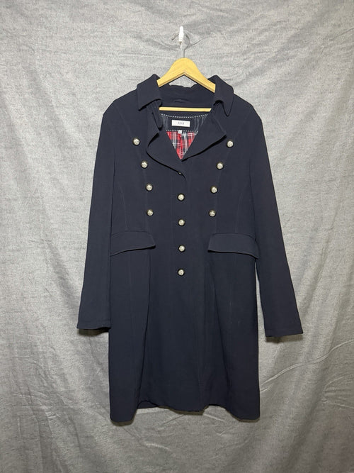 ANNA Women's Military Style Long Coat Dark Navy Crest Buttons Size 44