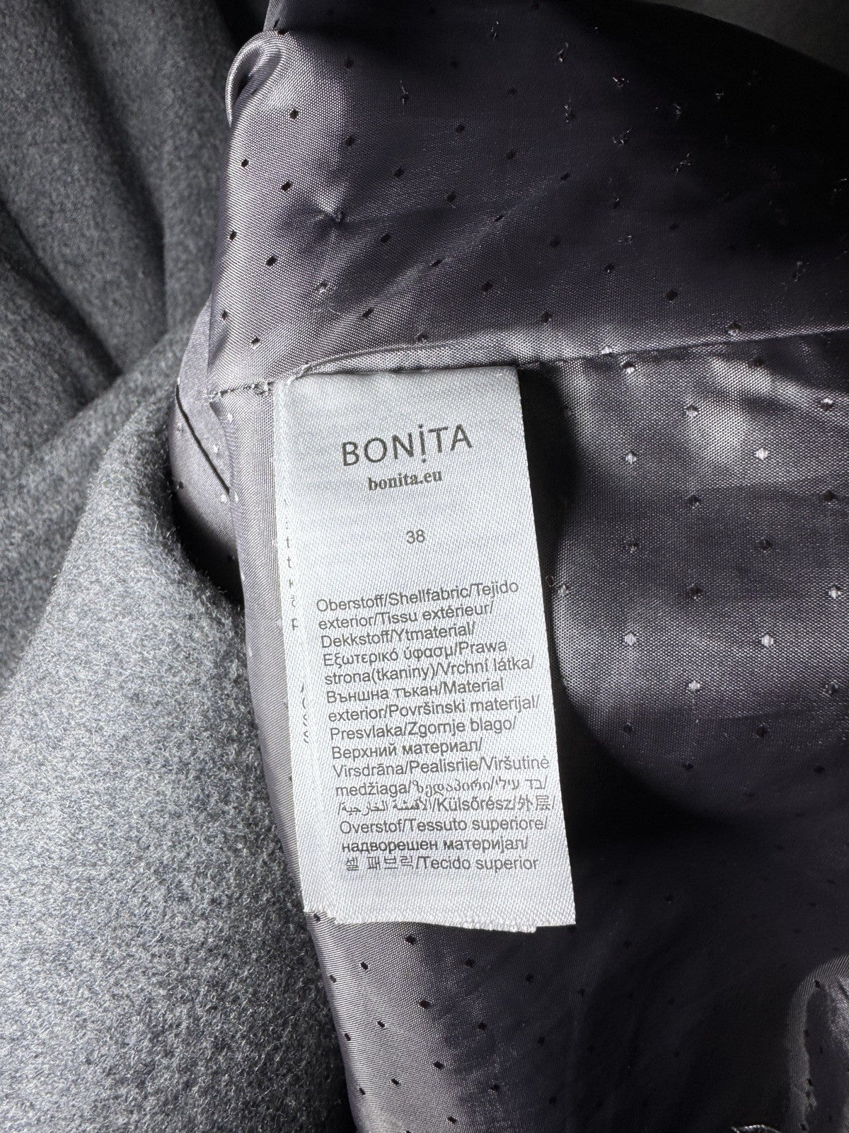 BONITA Womens Grey Wool Blend Coat Hooded Double Breasted Belted Jacket EU 38 M